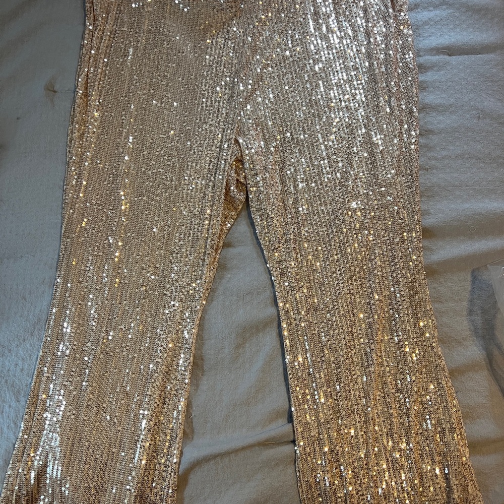 Old Navy Gold Flare Pants with Shimmering Sequins